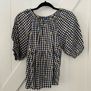 Old Navy puff sleeve sunflower gingham swing top